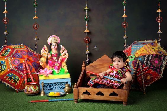 Colorful Backdrops for navratri baby girl shoot