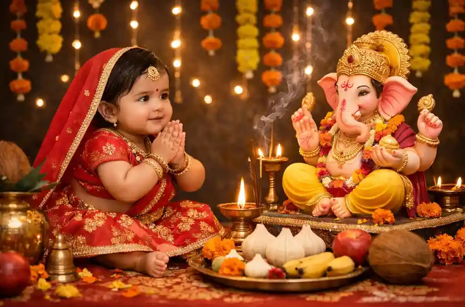 Ganesh Chaturthi Photoshoot Ideas for baby girl