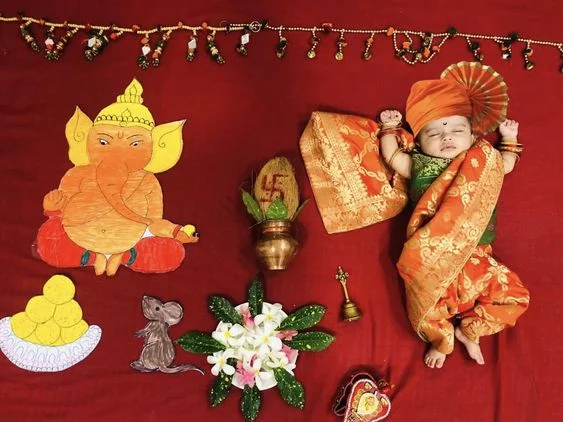 traditional attire for baby Ganesh Chaturthi Photoshoot