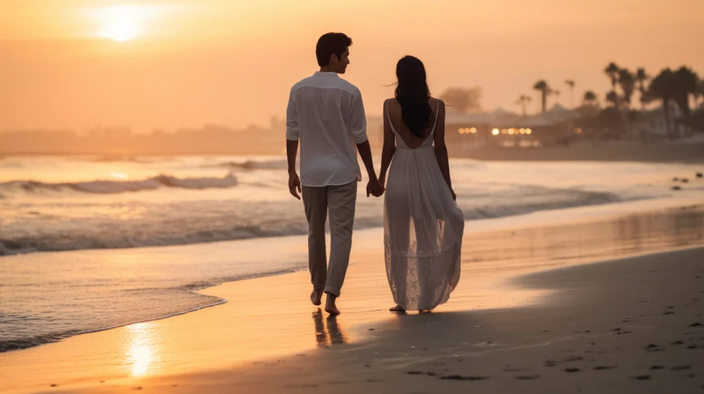 Walking Hand-in-Hand Pose for couple pre wedding shoot