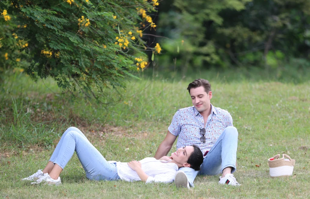 The Lying Pose in the Garden for couple pre wedding shoot