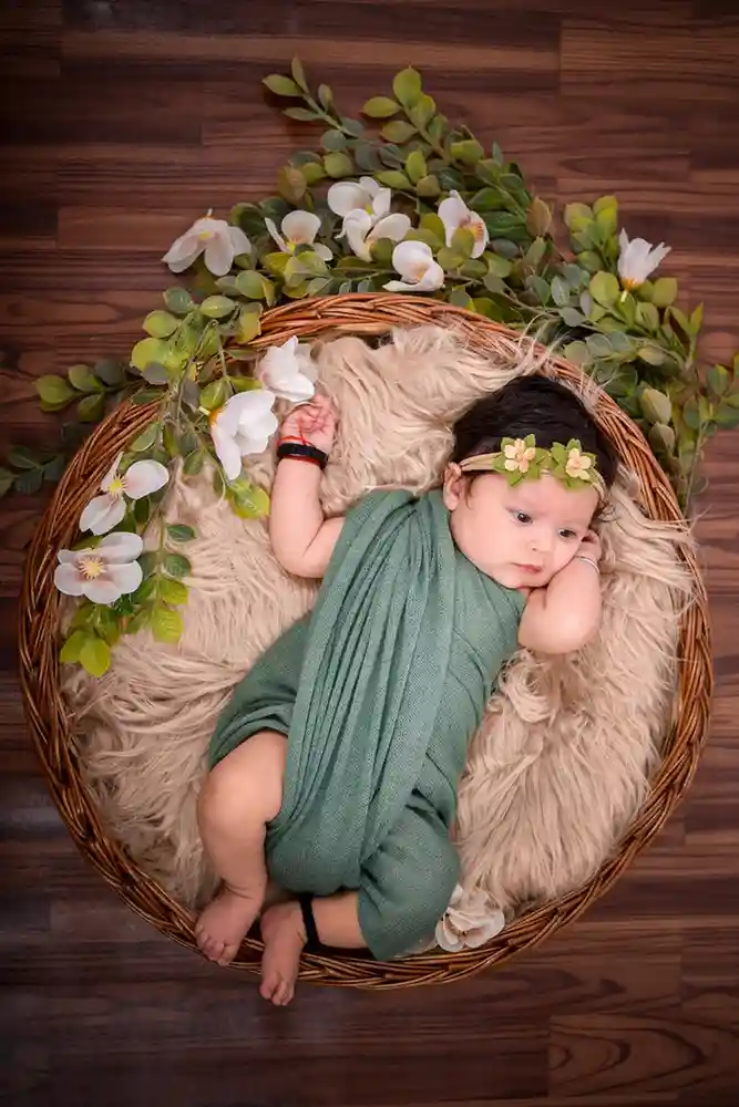 Green Wrap Basket theme for newborn baby shoot