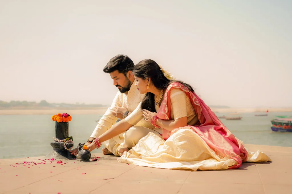 Pre-Wedding Photoshoot in Varanasi producing album-ready couple portraits by ChitraGeek Studios
