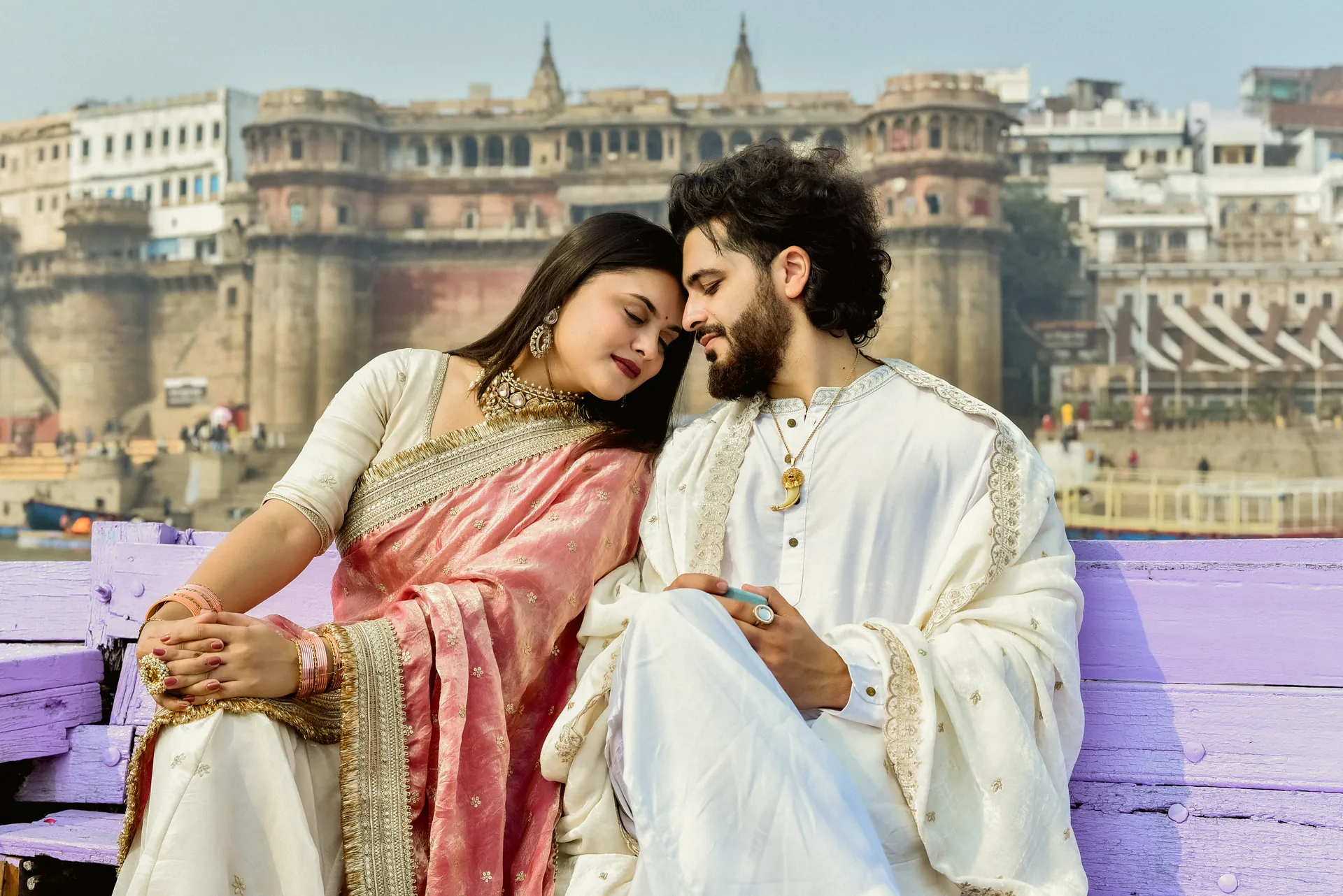 Pre-Wedding Photoshoot in Varanasi producing album-ready couple portraits by ChitraGeek Studios