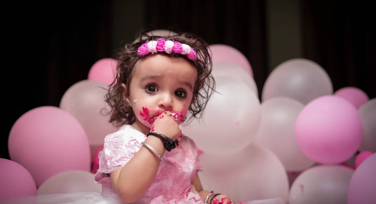 Baby girl photoshoot eating